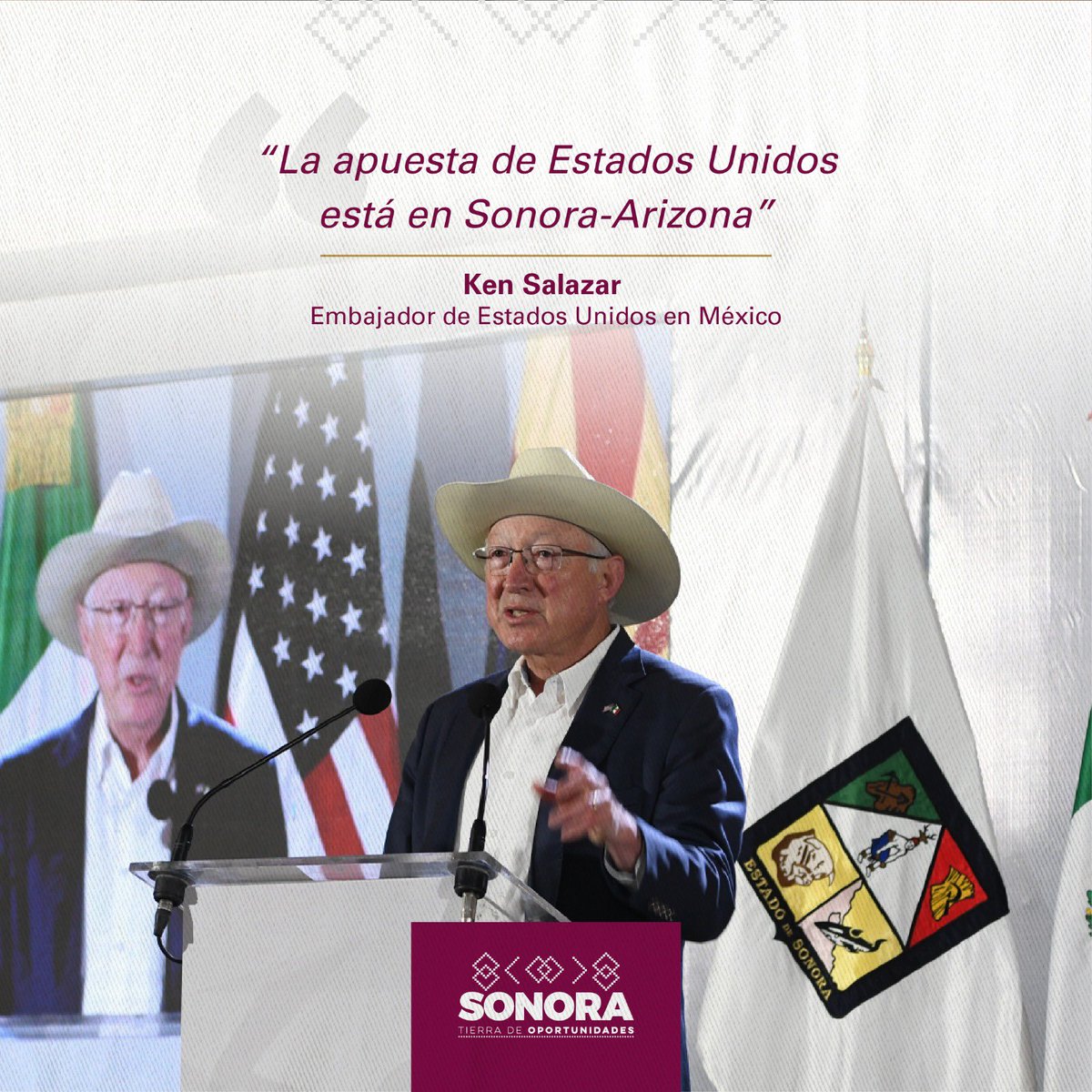 Gobierno del Estado de Sonora (@gobiernosonora) on Twitter photo En la Reunión Plenaria de la Comisión Sonora-Estados Unidos, el embajador de Estados Unidos en México, Ken Salazar (<a href="/USAmbMex/">Embajador Ronald Johnson</a>), comparte que la apuesta de Estados Unidos está en Sonora-Arizona. 🇲🇽🤝🇺🇸
#ComisionSonoraEUA En la Reunión Plenaria de la Comisión Sonora-Estados Unidos, el embajador de Estados Unidos en México, Ken Salazar (<a href="/USAmbMex/">Embajador Ronald Johnson</a>), comparte que la apuesta de Estados Unidos está en Sonora-Arizona. 🇲🇽🤝🇺🇸
#ComisionSonoraEUA