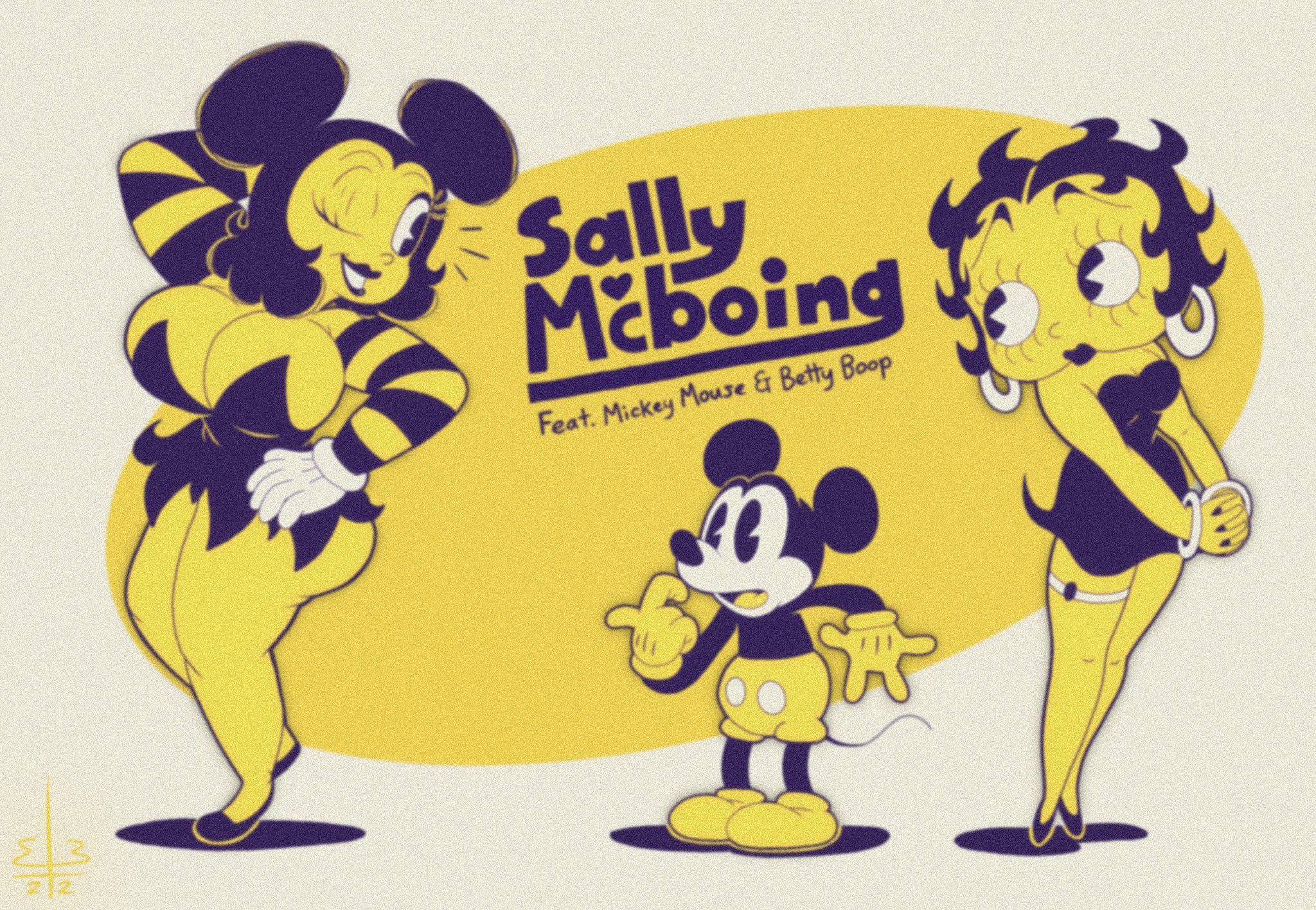 TheRedBeltFiles on X: Havent posted this in a long time, but here goes.  This is a fan art request of a cartoon crossover of Mickey Mouse, Betty  Boop and “Sally Mcboing” (owned