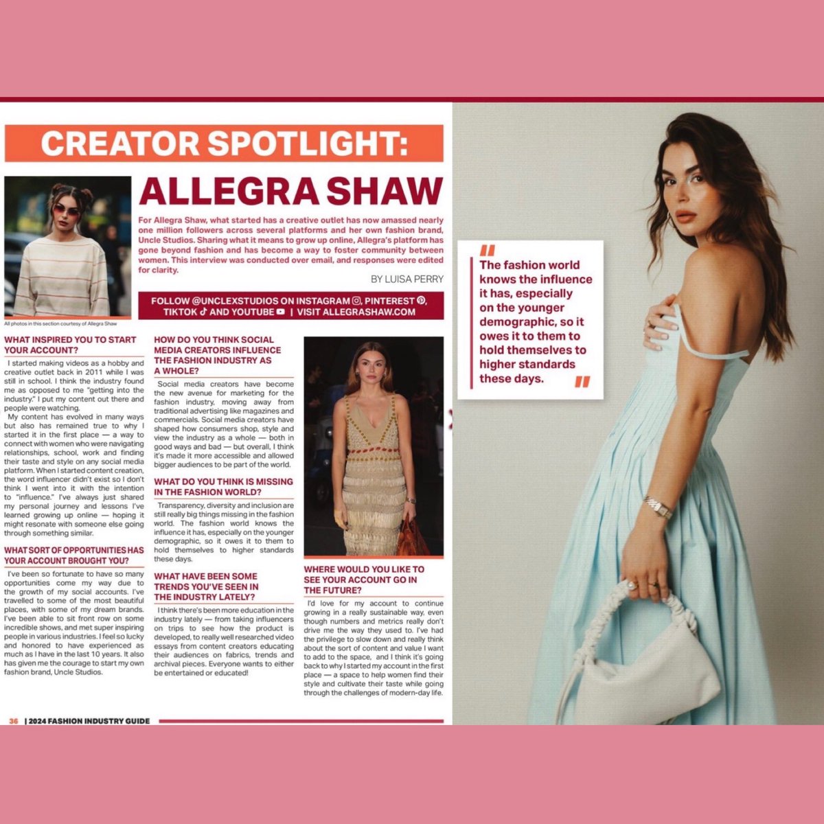 Allegra Shaw inside USA Today’s Fashion Industry Guide! 💖