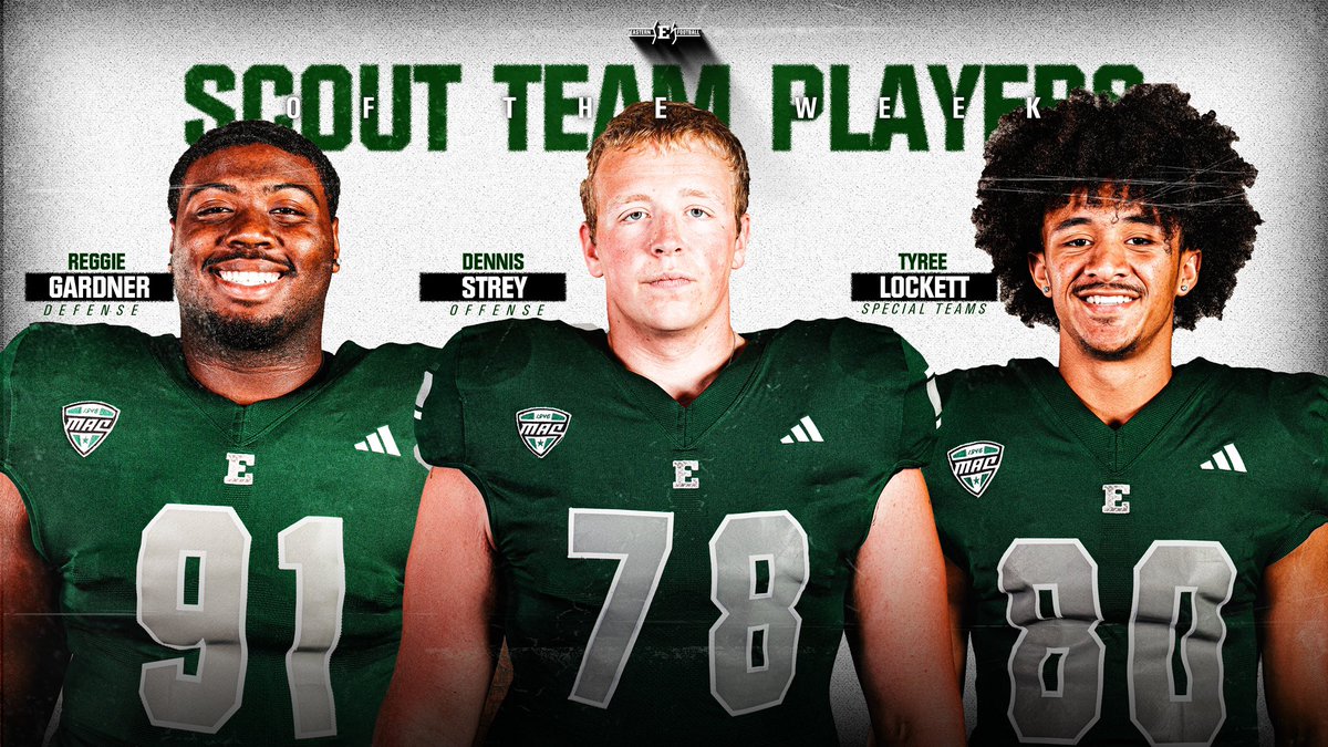Eastern Michigan Football (@emufb) on Twitter photo Week 8 vs Akron Scout Team Players of the Week are...
Offense: <a href="/dennis_strey/">Dennis Strey Jr.</a>
Defense: <a href="/ReggieGardner6/">Reggie Gardner Jr C/O 2024</a>
Special Teams: <a href="/tylock_3/">Tyree Lockett</a>
#ETOUGH βοΈ #BET Week 8 vs Akron Scout Team Players of the Week are...
Offense: <a href="/dennis_strey/">Dennis Strey Jr.</a>
Defense: <a href="/ReggieGardner6/">Reggie Gardner Jr C/O 2024</a>
Special Teams: <a href="/tylock_3/">Tyree Lockett</a>
#ETOUGH βοΈ #BET