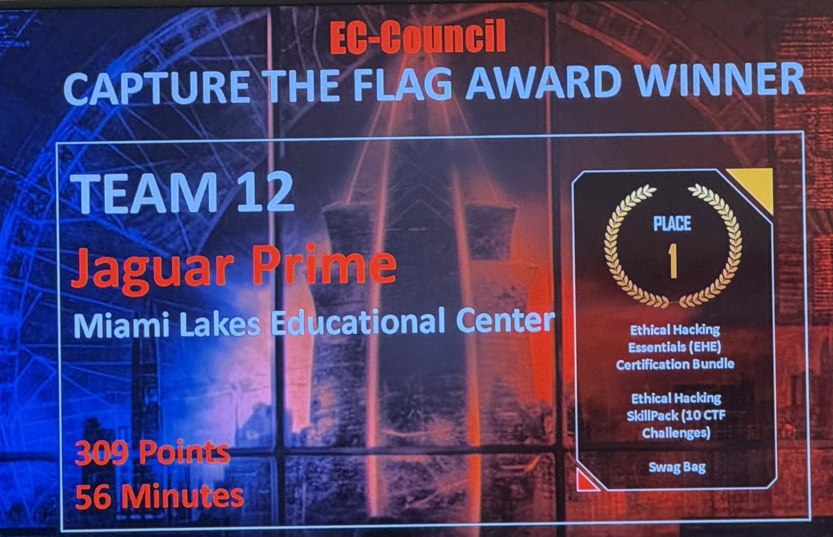 mlecITacad's tweet image. Congratulations to our MLEC IT Jaguars! Our two teams won 1st and 2nd place in today’s district cybersecurity competition at MDC! Way to go! So proud of you! @MLECJaguars @MLECPrin @CTEMiami @NAFMiami @NAFCareerAcads @CiscoNetAcad @TricheEugene