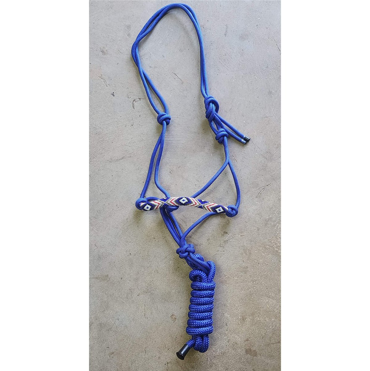 New Royal Blue Cowboy Knot Rope Halter with Beaded Nose Band and Lead showmecountry.com/product/new-ro…