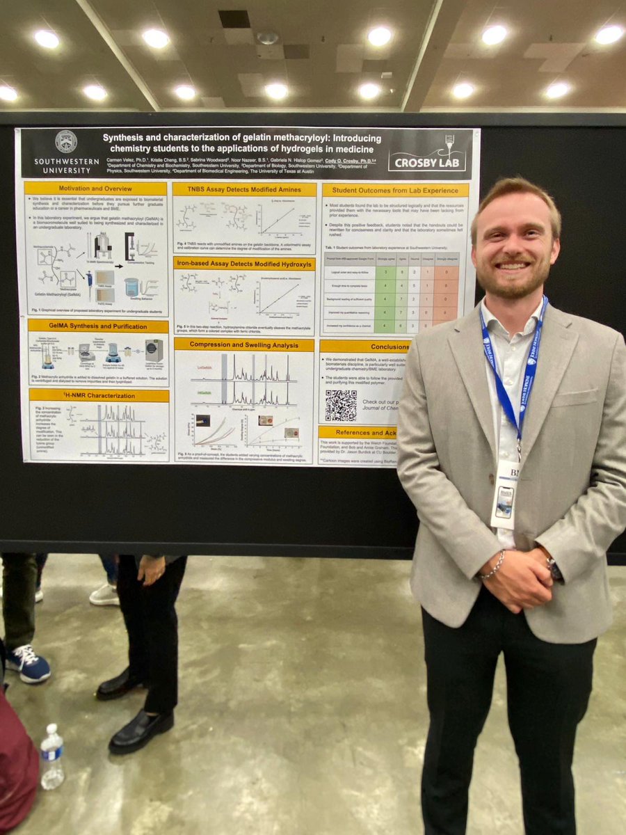 crosby_sw's tweet photo. I was excited to present my first poster in 5(!) years (PI life) at #BMES2024. I have had some fascinating conversations, including with an MD/PhD who graduated from @SouthwesternU. Shoutout to my former roommate and future faculty candidate David Li for his photography skills! https://t.co/mxeGEngQ5d