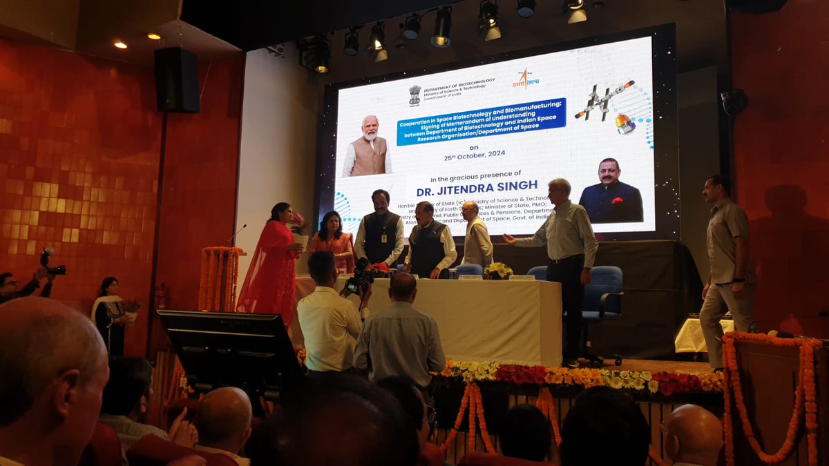 Breaking News! ISRO &amp; DBT join forces to revolutionize Space Biotechnology &amp; Biomanufacturing! Under Dr. Jitendra Singh, Dr.S. Somnath and Dr Rajesh Gokhale's guidance, this landmark MoU fosters research in space &amp; radiation biology, astrobiology &amp; biomanufacturing innovations.