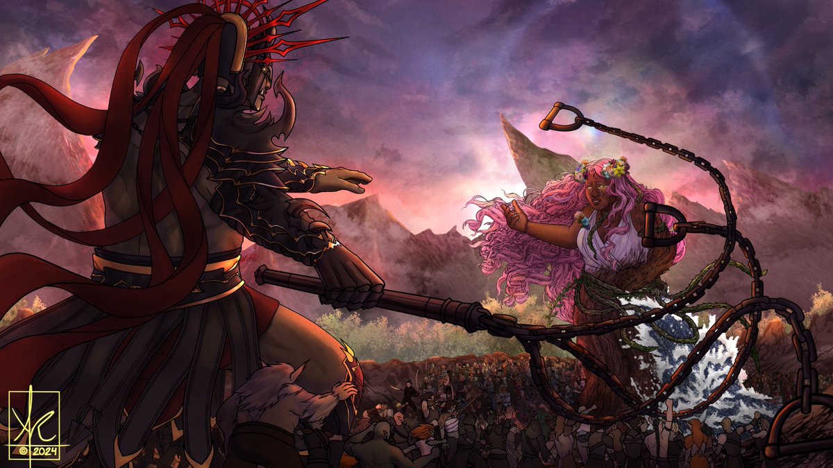 Cristina Anaya (@cristinaanaya96) on Twitter photo The Strife Emperor and his legions clash with the Wildmother and her Free Children.
Here's my piece for <a href="/ExandriaArtists/">Artists' Guild of Exandria</a>'s End of an Age: Calamity Project! I got to draw Bane again (always a pleasure) and bring this fight to life!
#CriticalRoleFanart #AGECalamity The Strife Emperor and his legions clash with the Wildmother and her Free Children.
Here's my piece for <a href="/ExandriaArtists/">Artists' Guild of Exandria</a>'s End of an Age: Calamity Project! I got to draw Bane again (always a pleasure) and bring this fight to life!
#CriticalRoleFanart #AGECalamity
