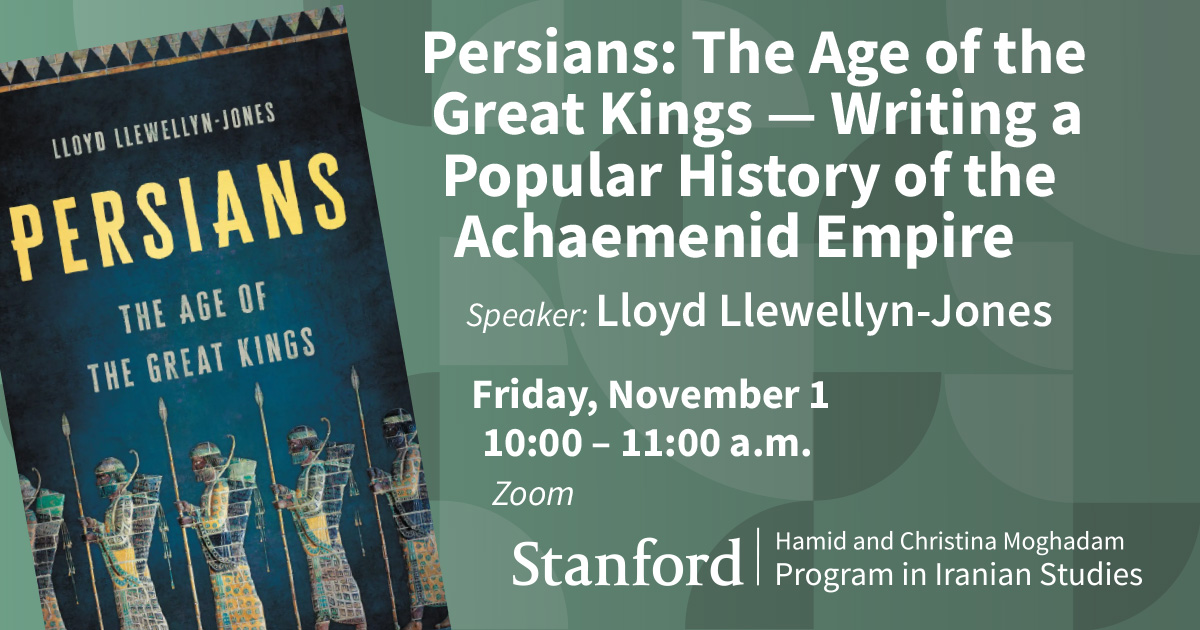 📢 Online EVENT |  A discussion with Prof. Lloyd Llewellyn-Jones about his book presenting a new #history of ancient #Persia based on authentic Iranian sources.

🗓️ Nov. 1, 2024  
⏰ 10:00-11:00am
🛜 On Zoom  

✅ Register: bit.ly/48DcqWJ