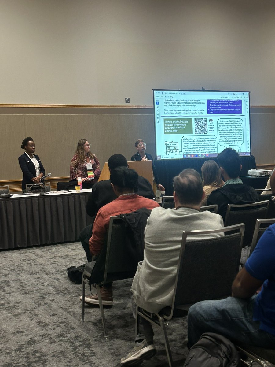 aeaweb's tweet photo. Concurrent sessions are underway! Take advantage of a variety of sessions and topics relevant to you. Happening now: Harry Potter and the Al Evaluation: Insights from Incorporating ChatGPT and Hogwarts into an Undergraduate Program Evaluation Course #Eval24 https://t.co/oV1grQuwpJ