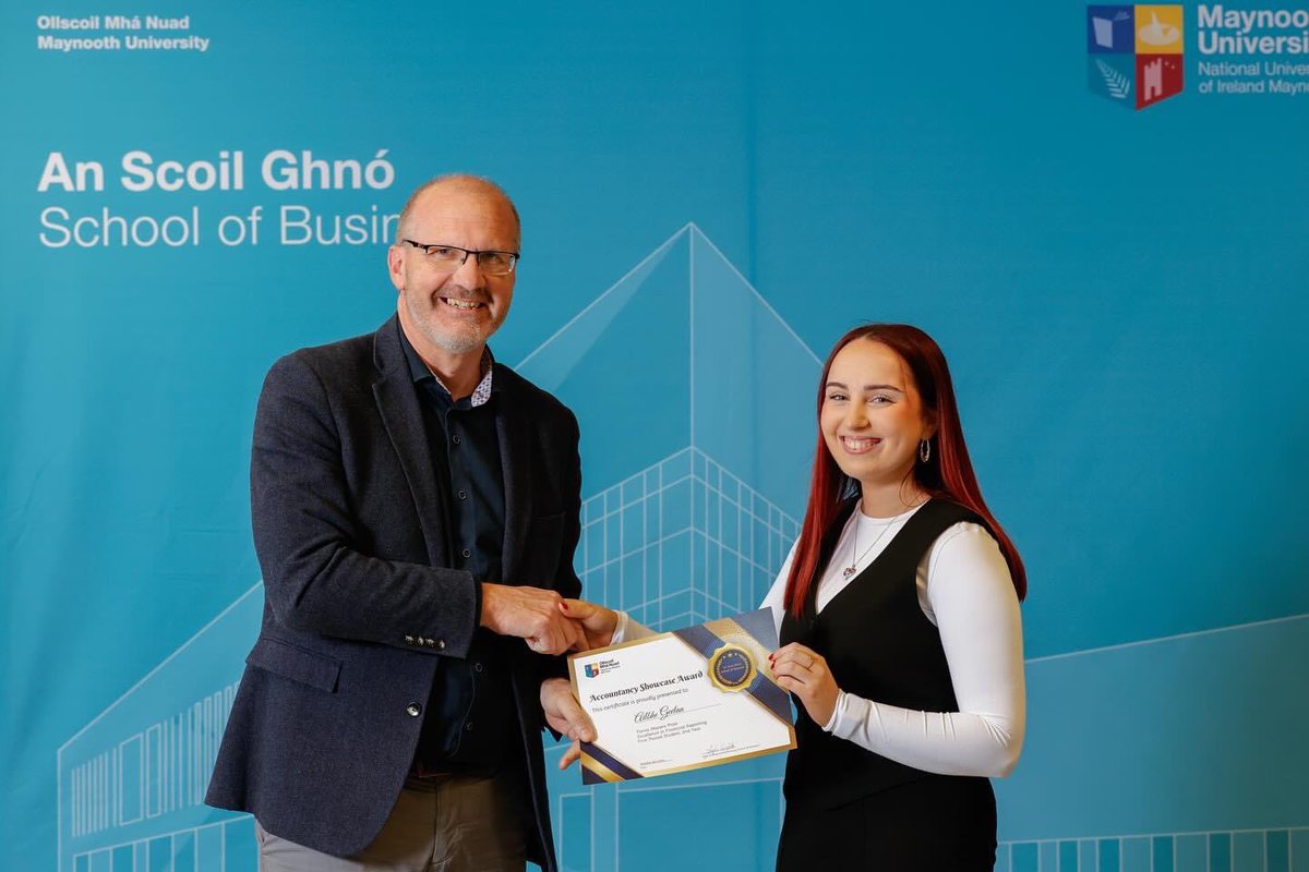 PresWex's tweet photo. Well done to past pupil Ailbhe Geelan, who won a prize with EY, Mazars and Grant Thornton. Her prize was presented at the recent 2024 Maynooth University Accountancy Showcase. https://t.co/B2vGZrqsr2