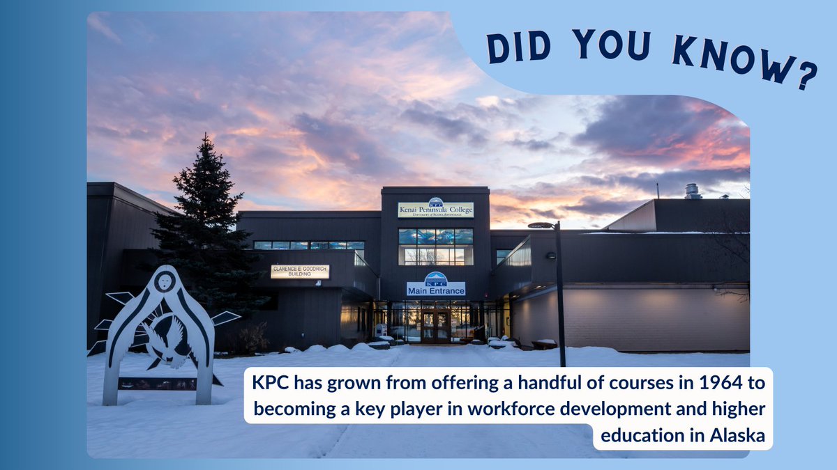Did you know Kenai Peninsula College (KPC) started in a high school closet 60 years ago and now serves over 2,500 students across Alaska? 🎉 

Here’s to 60 more years of workforce development and community impact! #UniversityofAlaska

Learn more:
bit.ly/4ffiwOY