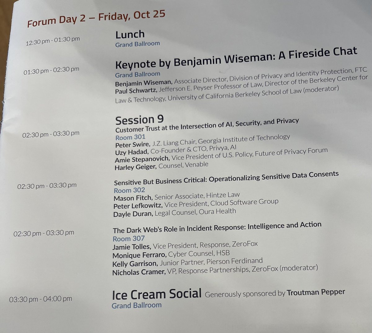 christinayiotis's tweet image. Fireside Chat w/ @FTC Division of Privacy and Identity Protection Associate Director Benjamin Wiseman &amp;amp; Moderator @BerkeleyLaw Jefferson E. Peyser Professor of Law/Director of the Berkeley Center for Law &amp;amp; Technology Paul Schwartz #DataMinimization @privsecacademy #HealthPrivacy