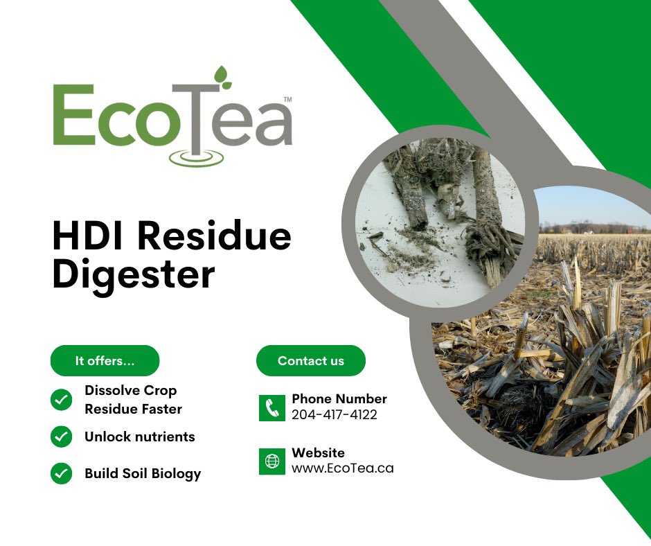 The recycling of carbon and nutrients can be a missed opportunity in an agronomic program! 🌱

EcoTea HDI Residue Digester can increase nitrogen cycling, carbon capture, crop resilience, soil structure, all while lowering input rates and improving your soil year after year.