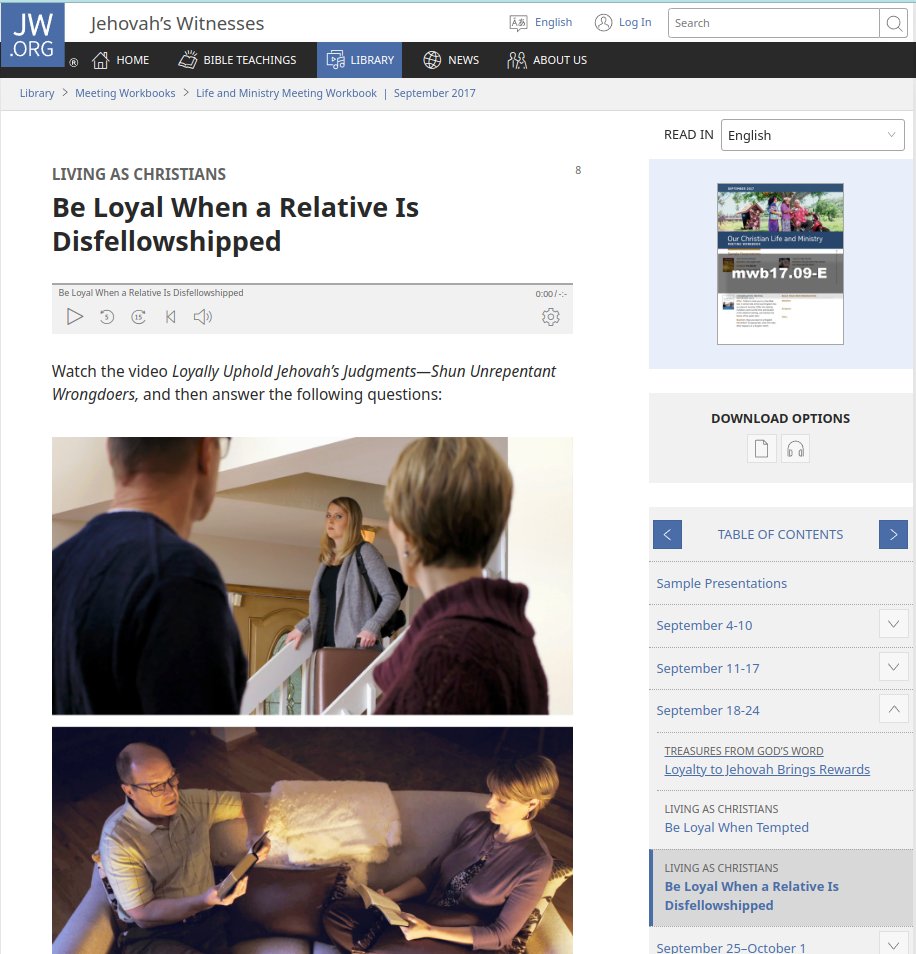 Ron_POMO's tweet image. In a move we could all see coming, Jehovah&apos;s Witnesses have removed their most infamous shunning instructional video from their website.

Originally from the 2016 &quot;Remain Loyal to Jehovah!&quot; convention, the video was later released under the title &quot;Loyally Uphold Jehovah’s…