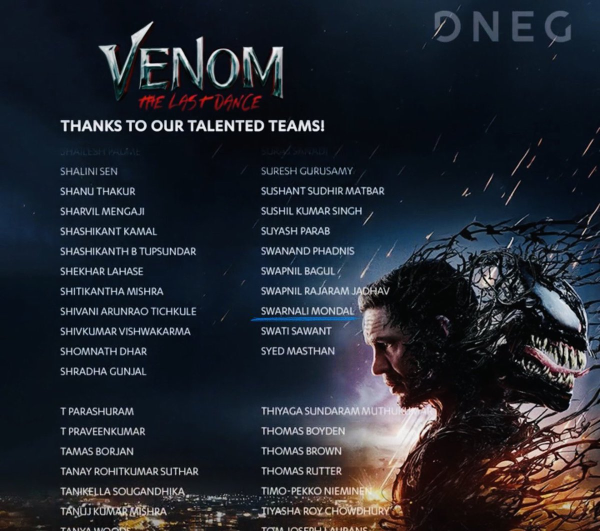 swarndgold's tweet photo. Special thanks and kudos to #DNEG
More than happiness I’m feeling proud, thankful grateful and blessed to work with @dneg 

#VFX #cfx #movies #groomtd #artist #show #filmfestival #venom #kellymarcel #marvel 
#eddie #columbiapictures #Hollywood #swarnalimondal #swarnalistudio https://t.co/qrSqcDXsPl
