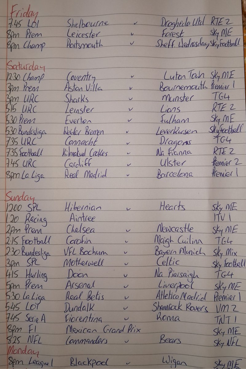 A happy banker to you all! Another hard week put down and time to enjoy a big weekend of sport ⚽️ Whatever ye have planned we hope you enjoy it in front a box taking in whats on offer below ⬇️
