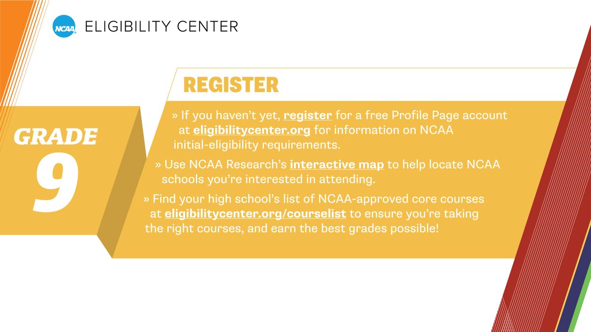 ncaaec's tweet image. Are you a high school freshman wanting to compete in #collegesports? Register for a free Profile Page account with the @ncaaec to learn how!

🔗 on.ncaa.com/hstimeline