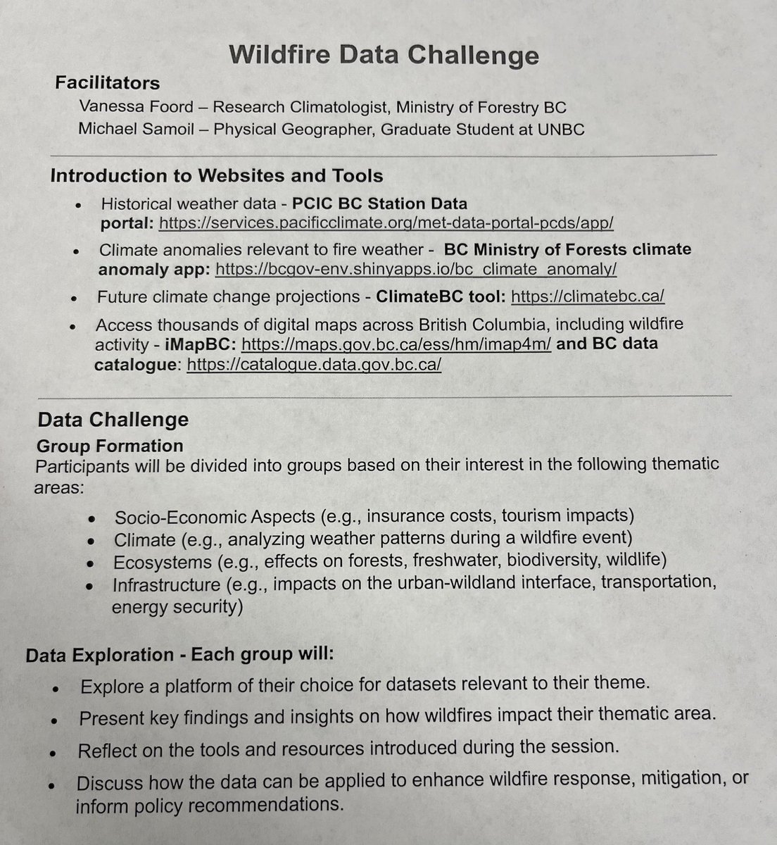 Zoë Meletis (@zedtweetz) on Twitter photo Need to find #wildfire related data? You should be in our hands-on #wildfire data challenge happening now at <a href="/UNBC/">University of Northern British Columbia (UNBC)</a>. First we listen to sage advice & examples from Vanessa and Michael, then we get to test platforms and try to find data… Thank you <a href="/UNBCResearch/">UNBC Research and Innovation</a> @PICSCanada Need to find #wildfire related data? You should be in our hands-on #wildfire data challenge happening now at <a href="/UNBC/">University of Northern British Columbia (UNBC)</a>. First we listen to sage advice & examples from Vanessa and Michael, then we get to test platforms and try to find data… Thank you <a href="/UNBCResearch/">UNBC Research and Innovation</a> @PICSCanada
