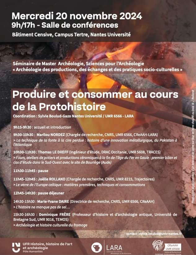 Programme du séminaire d'Archéologie "Produire et consommer au cours de la Protohistoire" du 20 nov à <a href="/NantesUniv/">Nantes Université</a> organisé par Sylvie Boulud-Gazo <a href="/CReAAH_UMR6566/">CReAAH UMR 6566</a>
<a href="/umr5608_traces/">TRACES labo d'archéo SUSPENDU🦋</a> <a href="/UmrTrajectoires/">LaboratoireTrajectoires</a> lara.univ-nantes.fr