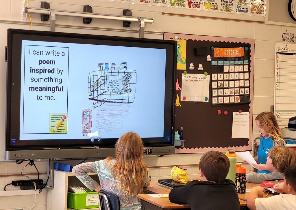 4th graders have been presenting their original poems to their classmates this week!  Not only did they each write a poem about something that inspires them, they also wrote an informational essay about the inspiration and poetic elements used.  Way to go, Rockets!