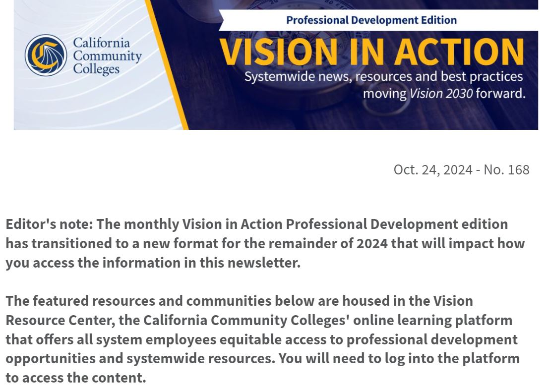 CalCommColleges's tweet image. Read this week’s #VisionInAction Professional Development newsletter: bit.ly/40eSWW9

* Credit for Prior Learning: Planning Through Implementation Playlist 
* Maximizing Financial Aid for California&apos;s Community College Students 
&amp;amp; more resources!

#CreditForPriorLearning
