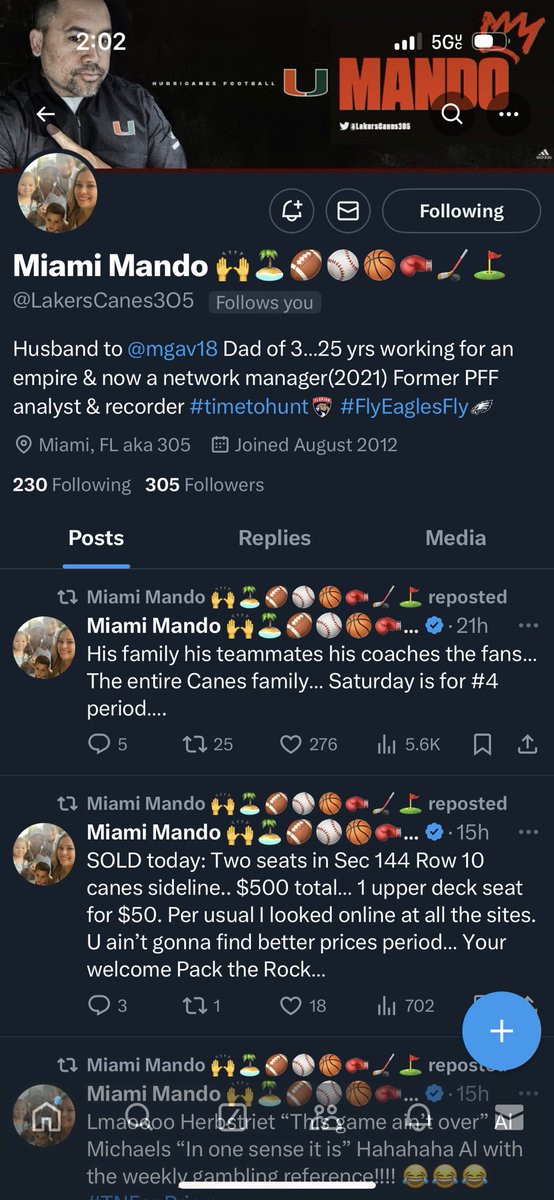theumia1's tweet photo. This fake page of Mando just scam me $120 now acting like him. I was trying to buy tickets fucking piece of shit !! 😡😡😡😡 #Canes #canesfans https://t.co/hF5bTrxZxB