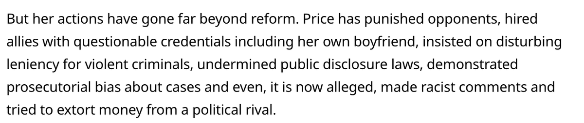 Consigliere187's tweet photo. This Editorial Endorsing the Recall of @AlamedaCountyDA Pamela Price is surprisingly through, detailing the claims made in this paragraph below.
Sure there's much more of Price's misdeeds and incompetence but it's worth a read.
https://t.co/rlP5iOo3RA https://t.co/eExMQdm9tH