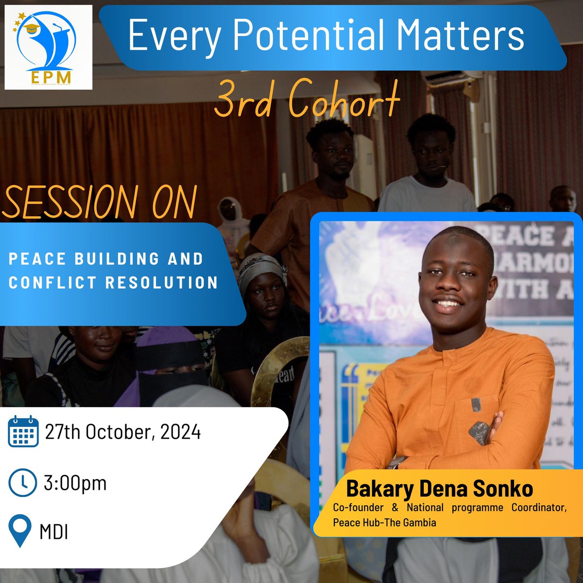 EMP_24's tweet photo. Bakary Sonko  is a member of the African Union Youth Experts on Youth, Peace and Security (YPS). With a Bsc in Development Studies from the University of The Gambia, he Co-founded and doubled as the National Programmes Coordinator of Peace Hub The Gambia. https://t.co/CmtmRyXjvW https://t.co/Iwue8HAKHu