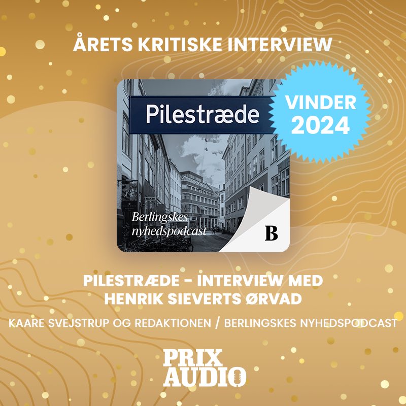 Stinne Andreasen (@stinneandreasen) on Twitter photo Wuhuu! Redaktionen bag Berlingskes nyhedspodcast »Pilestræde« vinder prisen for “Årets kritiske interview” ved Prix Audio. Så sejt <a href="/KaareSvejstrup/">Kaare Svejstrup</a> <a href="/JoeHolga/">Johanne D. Holgersson</a> <a href="/Niels_Frederik/">Niels Frederik Rickers</a> og <a href="/MadsKlindt/">Mads Klindt</a>
berlingske.dk/pilestraede/be… Wuhuu! Redaktionen bag Berlingskes nyhedspodcast »Pilestræde« vinder prisen for “Årets kritiske interview” ved Prix Audio. Så sejt <a href="/KaareSvejstrup/">Kaare Svejstrup</a> <a href="/JoeHolga/">Johanne D. Holgersson</a> <a href="/Niels_Frederik/">Niels Frederik Rickers</a> og <a href="/MadsKlindt/">Mads Klindt</a>
berlingske.dk/pilestraede/be…