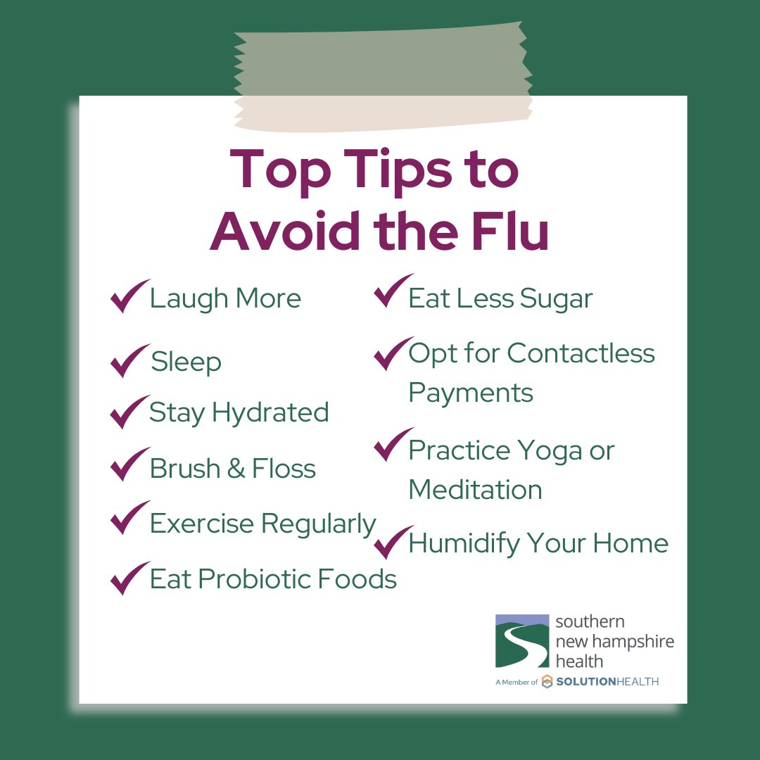 SNHHealth's tweet image. We all know the avoid-the-flu basics- wash your hands, cover your sneeze, get a flu shot, etc. But why is LAUGH so high on this list? Find out in our top 10 lesser-known tips to avoid getting the flu article: bit.ly/4dMmehL.