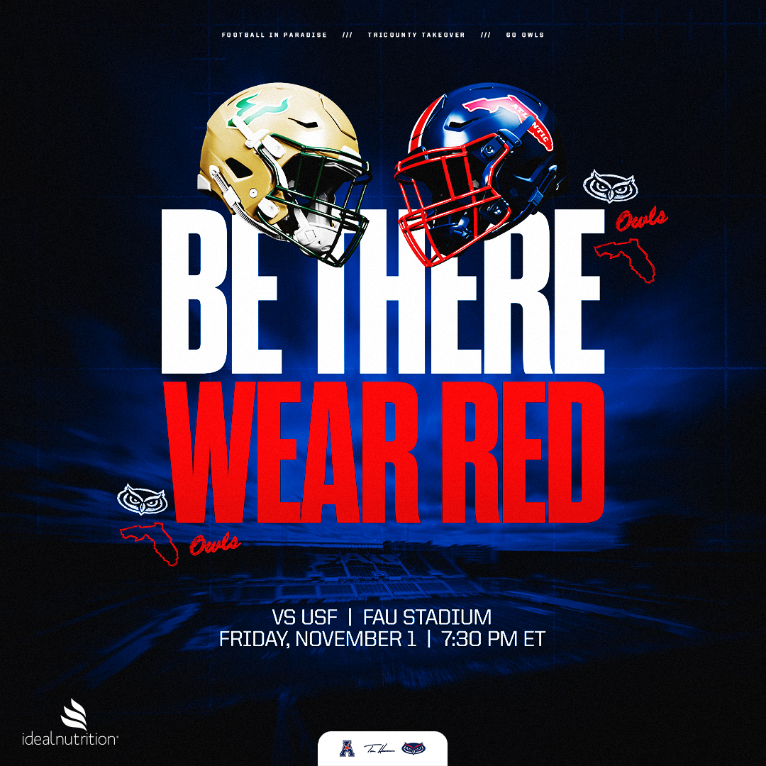 JUST ONE WEEK OUT FROM A HOMECOMING SHOWDOWN 👀🔴 

You're not going to want to miss this one...  

game🎟️am.ticketmaster.com/fau/buy/ism/Rk…… 

student 🎫: am.ticketmaster.com/fau/promotiona…… 

WEAR RED 🔴
BEAT USF  ⚠️