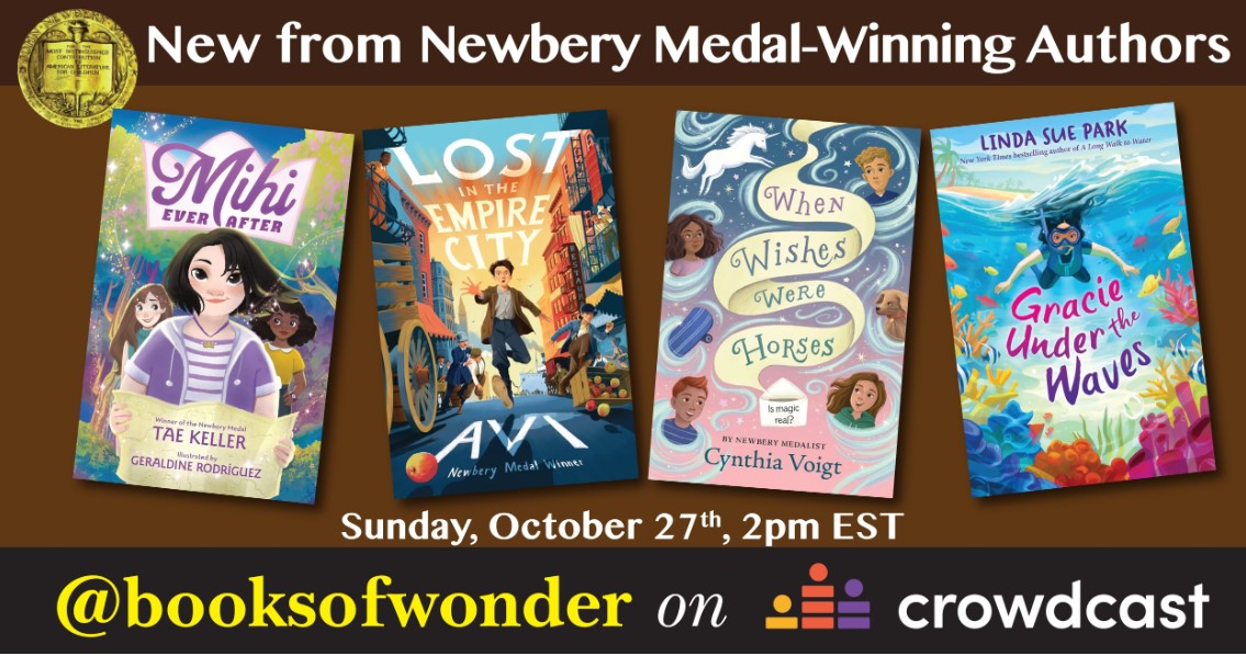 Allida (@allidabooks) on Twitter photo Don't miss GRACIE UNDER THE WAVES author Linda Sue Park, alongside Avi, Cynthia Voigt, and Tae Keller, on the virtual Books of Wonder panel "New from Newbery Medal-Winning Authors" today at 2pm ET. @LindaSuePark <a href="/BooksofWonder/">Books of Wonder</a> Don't miss GRACIE UNDER THE WAVES author Linda Sue Park, alongside Avi, Cynthia Voigt, and Tae Keller, on the virtual Books of Wonder panel "New from Newbery Medal-Winning Authors" today at 2pm ET. @LindaSuePark <a href="/BooksofWonder/">Books of Wonder</a>