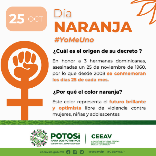 🎗El Día Naranja es un recordatorio para prevenir la violencia contra las mujeres, las niñas y adolescentes con el objetivo de sumarnos a las acciones para atender, erradicar, sancionar y prevenir todos los tipos y modalidades de violencia.  #YoMeUno 

#CEEAVSLP #25N #DiaNaranja