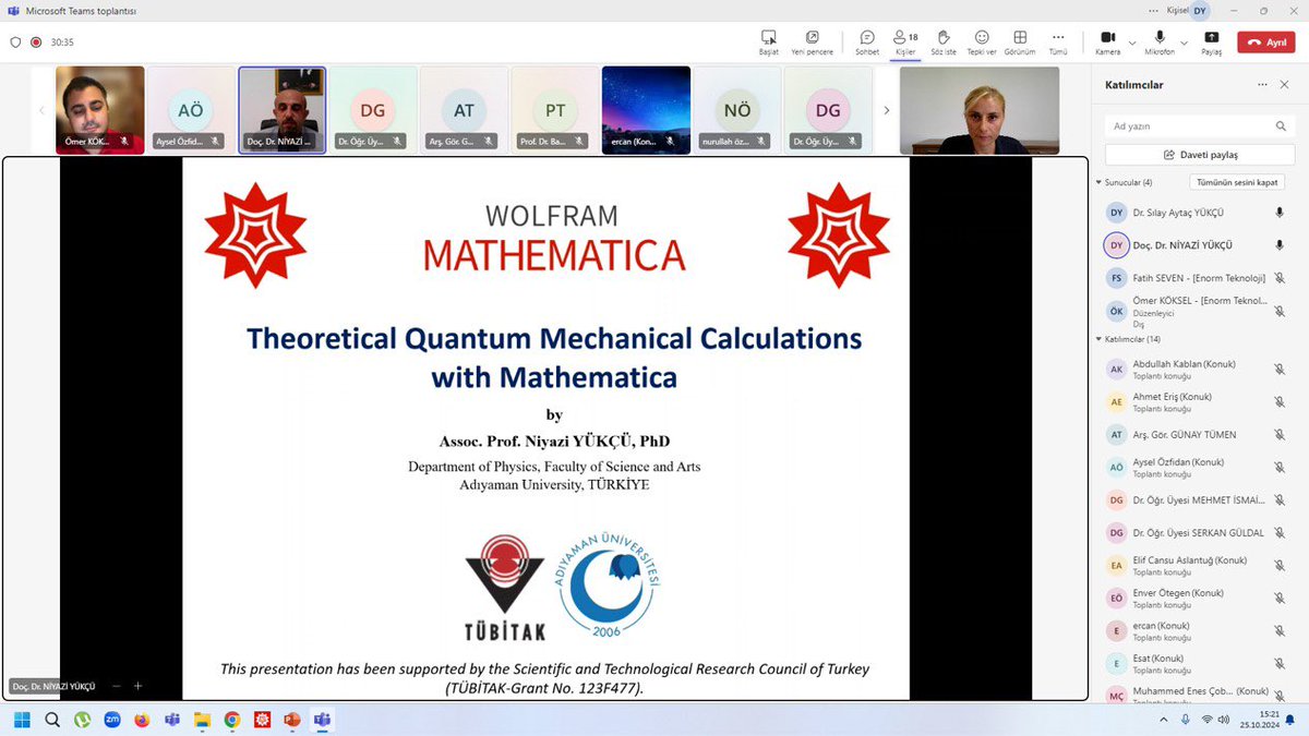 ADYÜ'de Doç. Dr. Niyazi YÜKÇÜ ve Dr. Sılay Aytaç YÜKÇÜ, TÜBİTAK 1001 projeleri kapsamında "Wolfram Mathematica ile Programlama" konulu online seminerlerini gerçekleştirdiler. Bu proje ile Üniversitemizde Mathematica programı 1 yıl boyunca ücretsiz kullanılabilecek. 👏👏👏👏👏