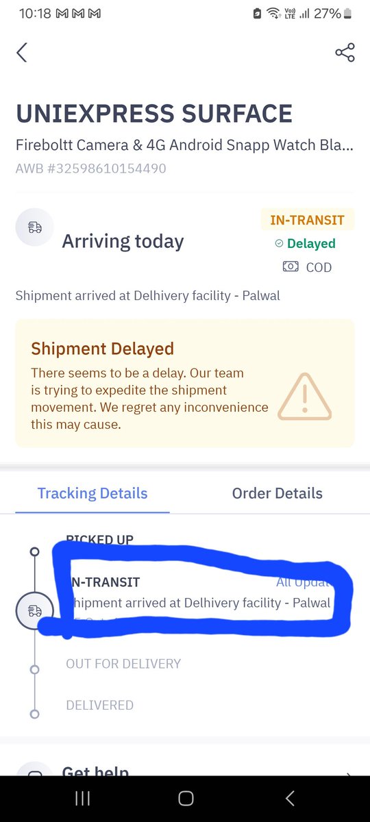 Singlatushar01's tweet photo. @help_delhivery My order has the estimated time of 22/10/24 but it was delayed and showing next expected delivery of 25/10/24 and today is 25/10/24 and not arrived till now 
Please tell me where is my order from past days 
How are you services Shameon  youu
@help_delhivery https://t.co/258SIKauhA