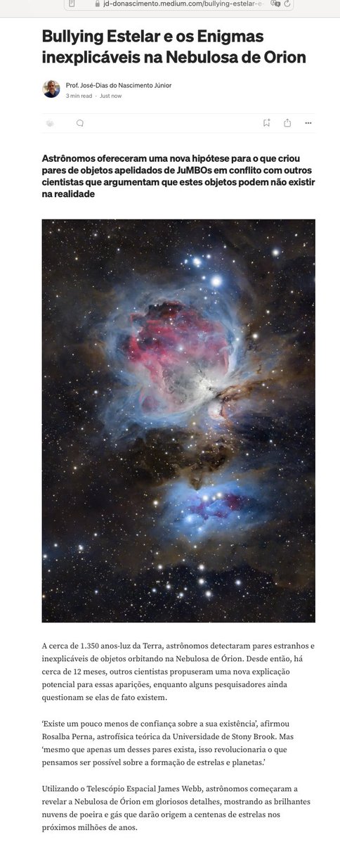 jdonascimentoJr's tweet photo. Os JuMBOs sugeriram que algo estava errado em nossa compreensão da formação de estrelas e planetas. As estrelas se formam a partir do colapso gravitacional de poeira e gás, mas os JuMBOs pareciam ser muito pequenos para terem passado por esse processo https://t.co/wVa5t5Ia6O https://t.co/PGfwCm3QLi