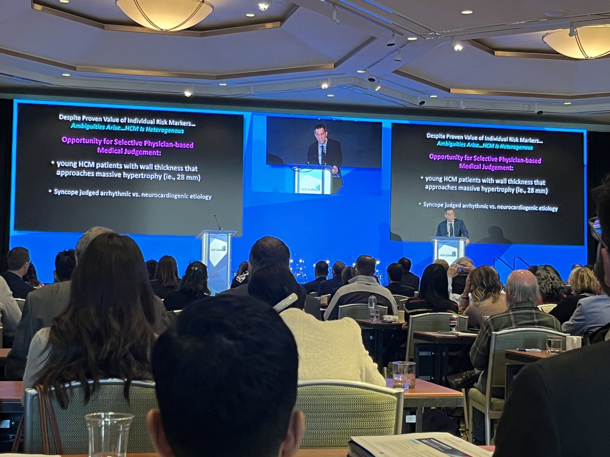 The art of stratifying the risk of #SCD in #HCM and the eternal dilemma of #AHA/ACC vs #ESC guidelines approach... 
Finding the balance between sensibility vs specificity AND the important role of #clinical judgement. 
Fantastic presentation by <a href="/MartinMaronMD/">Martin Maron, MD</a> at #HCMSummit8