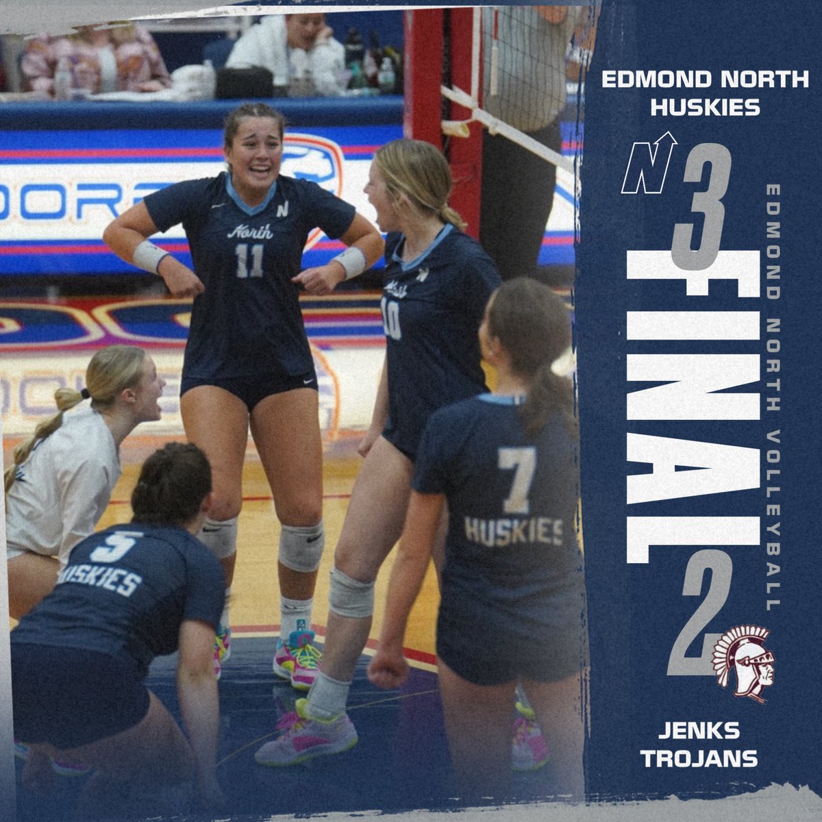@edmondnorthvball beats Jenks to earn a spot in the 2024 OSSAA 6A Volleyball State Championship! #HuskyNation #uN1ty
