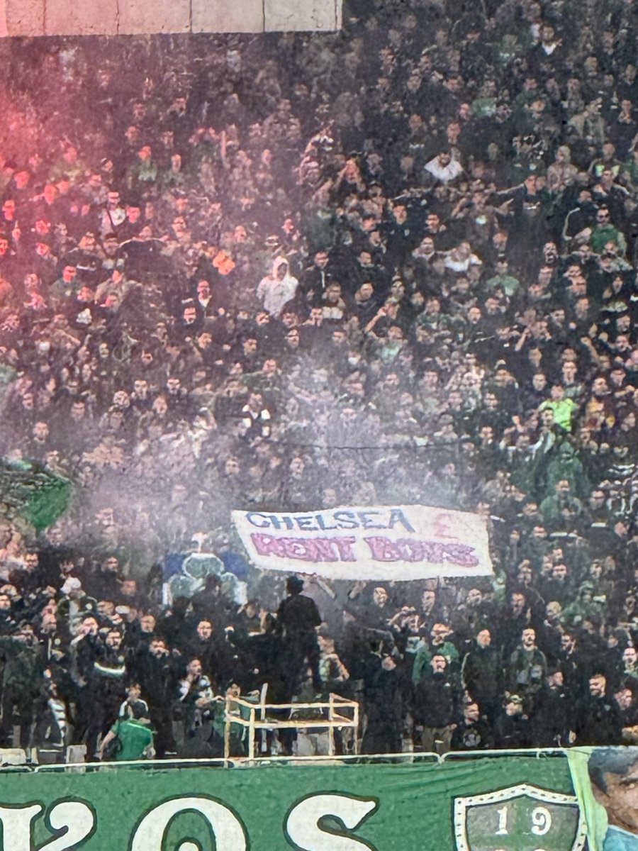 Panathinaikos banner at home to Chelsea last night 

"Chelsea rent boys"