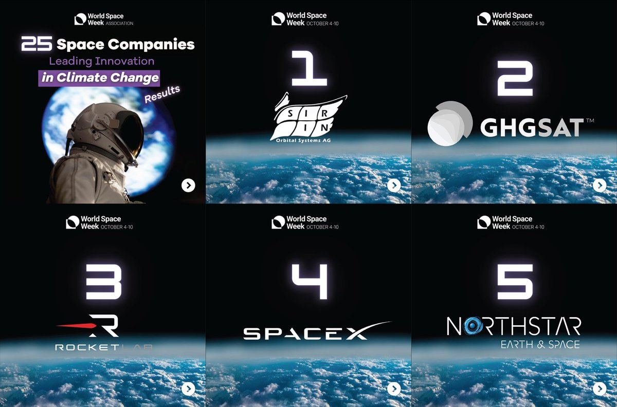 NorthStarEandS's tweet photo. We are honored to be among the top 5 companies that aspire to advance the use of space to contribute to climate action, alongside @ghgsat , @RocketLab and @SpaceX  and the overall winner, Sirin Orbital Systems AG. ​
​
#space4earth #climatechange #sustainability https://t.co/YWvsV6CLgn