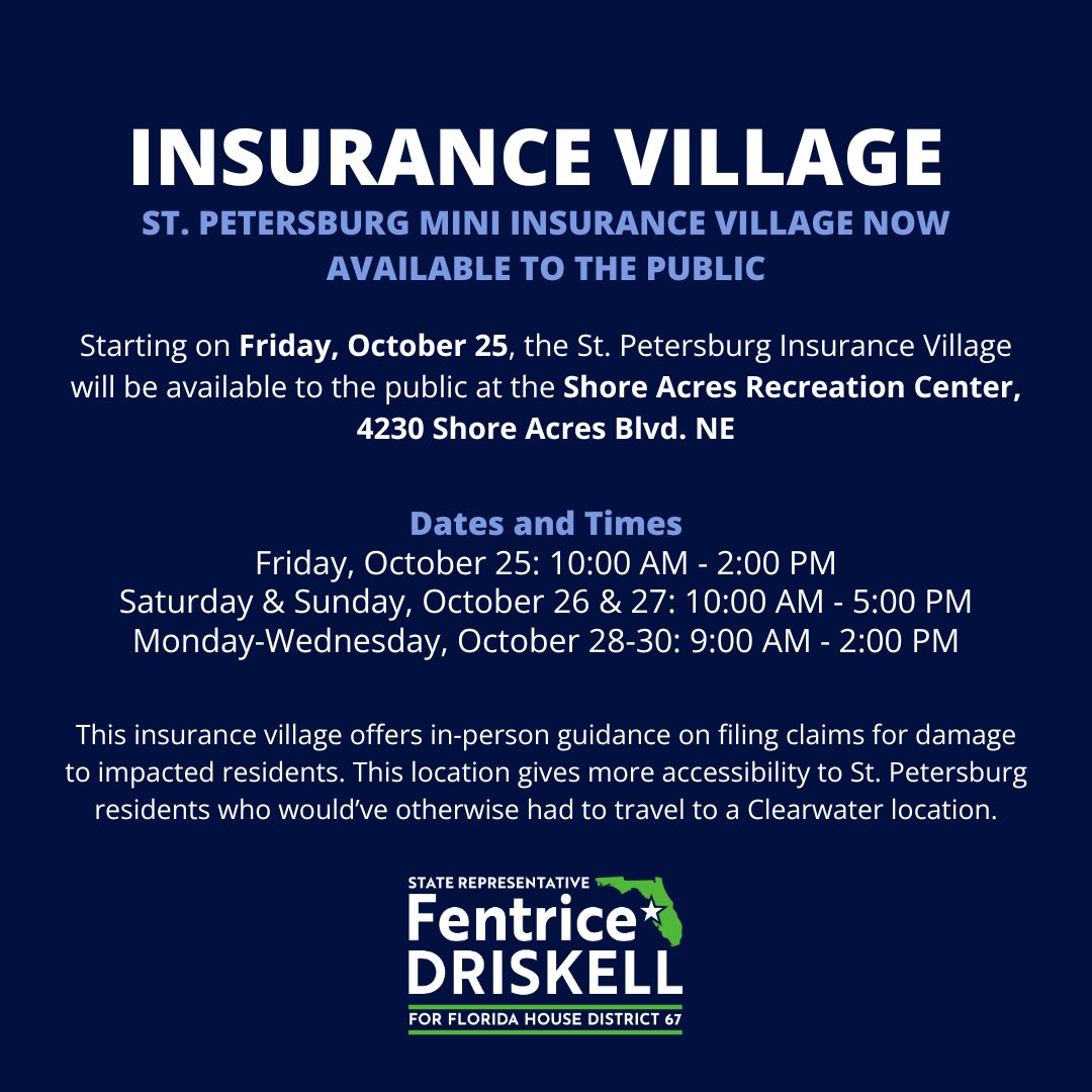 FentriceForFL's tweet image. I’m so proud to have worked with @LindsayCrossFL and @RepMKR to call for an insurance village location in St. Petersburg, Florida- an area that has been severely impacted by back-to-back hurricanes. Now, residents will have easier access to resources that will help answer their…