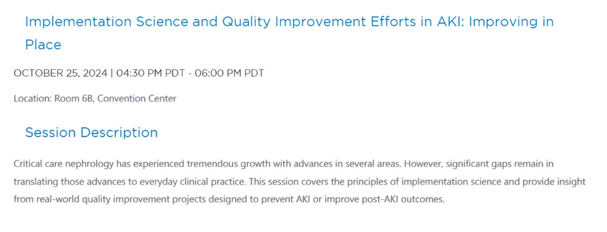 ASN EPC (@asnepc) on Twitter photo #KidneyWk ‘Implementation Science and Quality Improvement Efforts in AKI’ (4:30 pm Room 6B) Looking at real-world quality improvement projects designed to prevent AKI.
👉 bit.ly/3YFGBcK
<a href="/MarliesOsterman/">Marlies Ostermann</a>
<a href="/luck_urine/">Ashita Tolwani</a>
<a href="/VijayanMD/">Anitha Vijayan</a>
<a href="/erin_barreto/">Erin Barreto</a>
<a href="/LeslieGewin/">Leslie Gewin</a> #KidneyWk ‘Implementation Science and Quality Improvement Efforts in AKI’ (4:30 pm Room 6B) Looking at real-world quality improvement projects designed to prevent AKI.
👉 bit.ly/3YFGBcK
<a href="/MarliesOsterman/">Marlies Ostermann</a>
<a href="/luck_urine/">Ashita Tolwani</a>
<a href="/VijayanMD/">Anitha Vijayan</a>
<a href="/erin_barreto/">Erin Barreto</a>
<a href="/LeslieGewin/">Leslie Gewin</a>