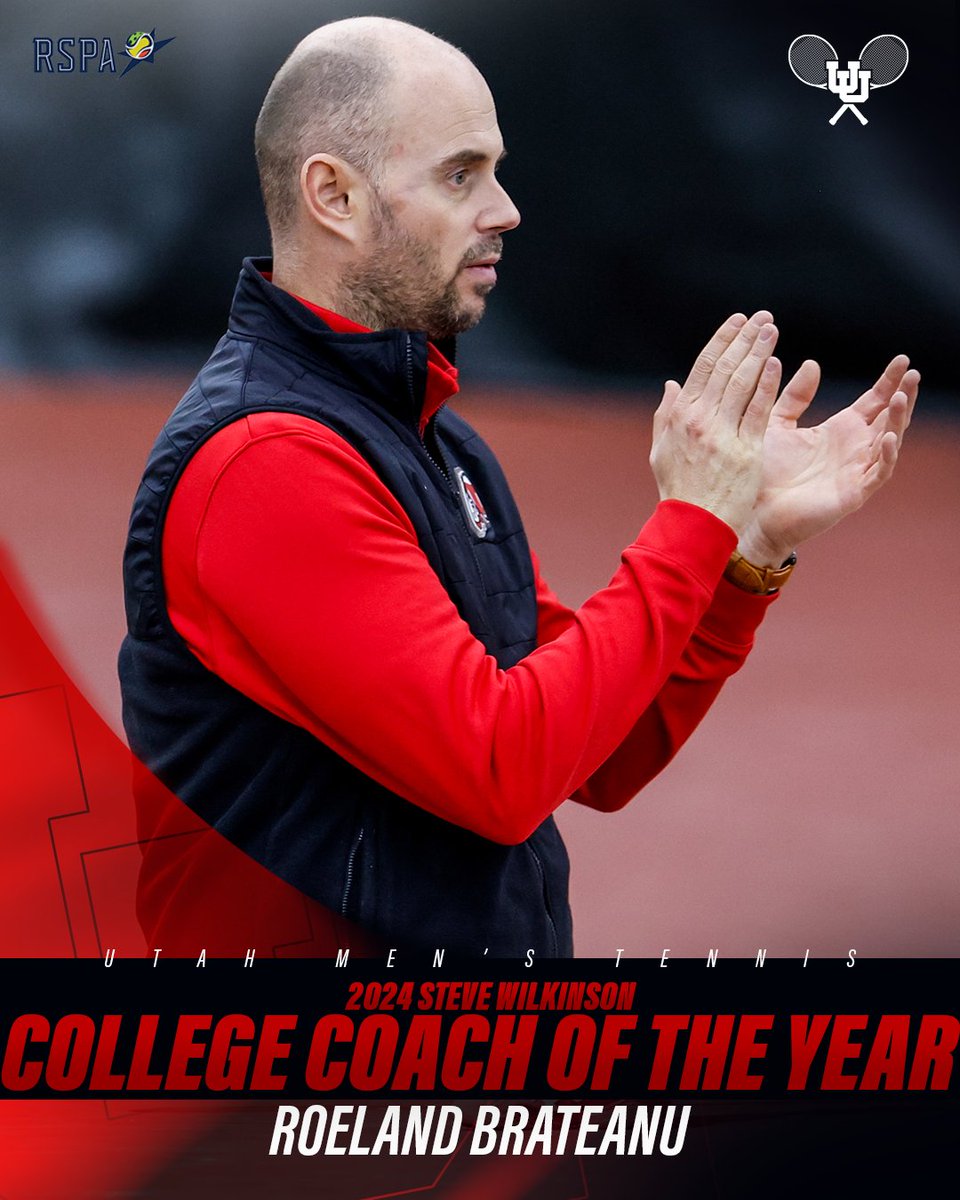 UtahTennis's tweet photo. 👏👏👏👏
Congrats to Coach Roeland Brateanu for being named the RSPA 2024 Steve Wilkinson College Coach of the Year!

#GoUtes https://t.co/ffUc6PfvBH
