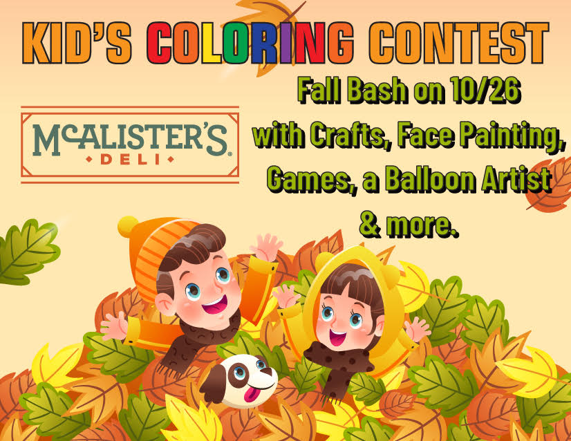 No tricks here, just treats! Bring your kids to McAlister's Deli for their Kid's Coloring Contest Fall Bash on October 26!