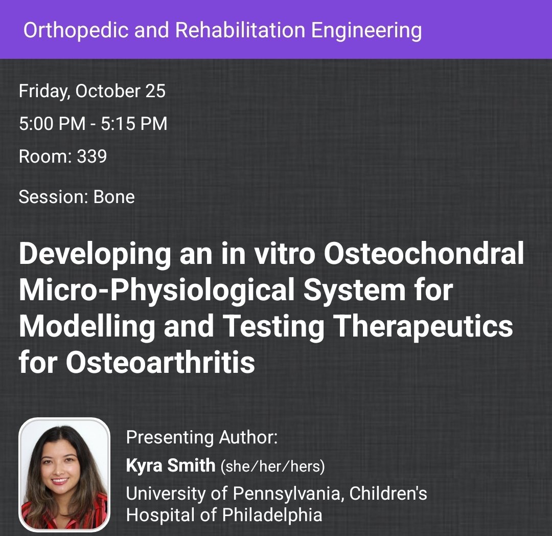 Riccardo Gottardi (@ricgottardi) on Twitter photo Everybody's ready for Kyra <a href="/kwysmith/">Kyra Smith</a> 's talk? You want to develop treatments for arthritis but you're not happy with your model system? We got something for you! #BMES2024 <a href="/pennbioeng/">Penn Bioengineering</a> Everybody's ready for Kyra <a href="/kwysmith/">Kyra Smith</a> 's talk? You want to develop treatments for arthritis but you're not happy with your model system? We got something for you! #BMES2024 <a href="/pennbioeng/">Penn Bioengineering</a>