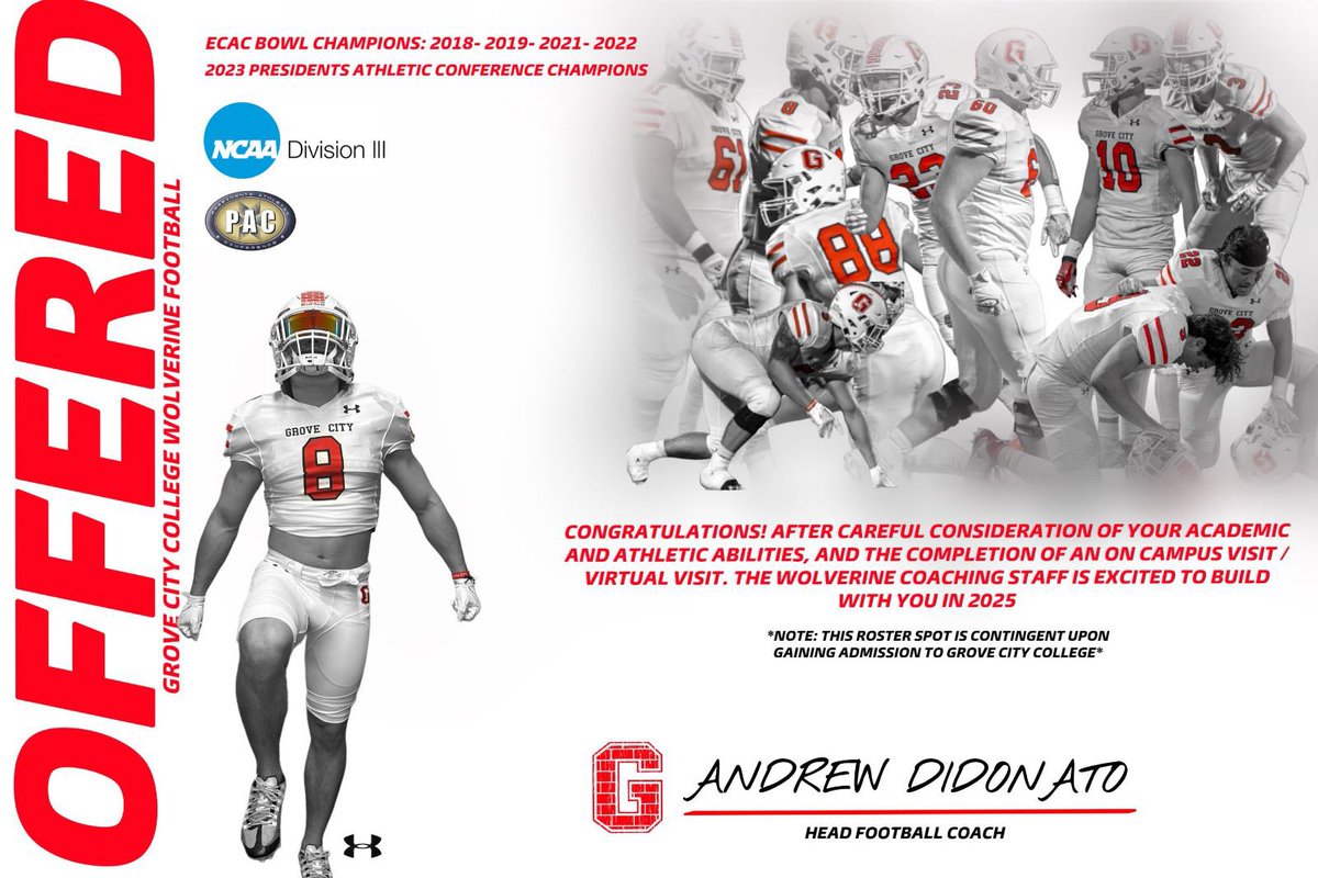 #AGTG After a great phone call with <a href="/coachkendall_/">Kendall Brest</a> I am grateful to announce my first offer from the No.15 D3 nationally ranked Grove City!!! <a href="/coachbaileyFB/">🏈Cᴏᴀᴄʜ Bᴀɪʟᴇʏ</a> <a href="/Diezel13/">Ron Hobbs</a> <a href="/rhsfootball/">Richland Rams Football</a> <a href="/PaFootballNews/">Pennsylvania Football News</a> <a href="/CNendick25/">Chris Nendick</a> <a href="/j_smolar9/">Jared Smolar</a>