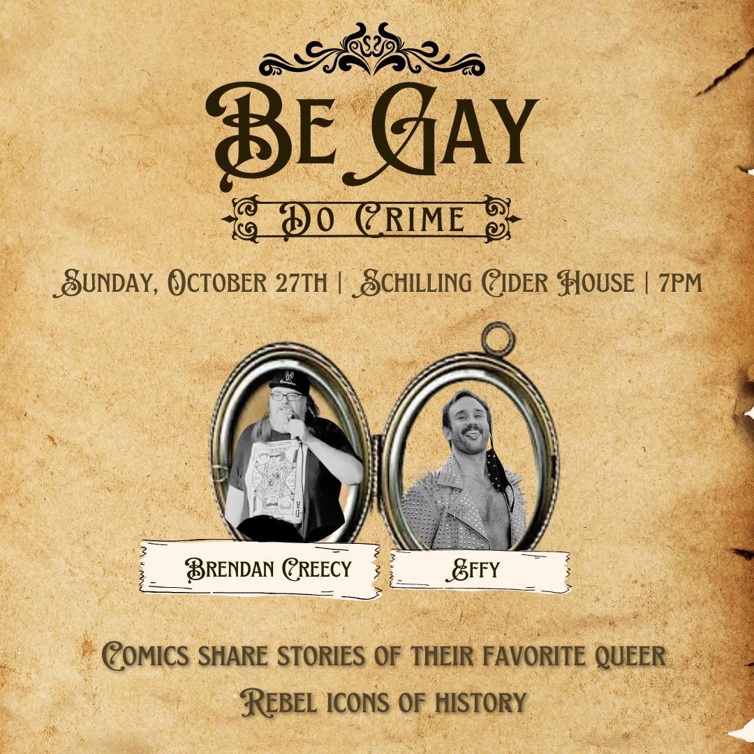 Portland!   I'm doing a presentation on <a href="/EFFYlives/">EFFY</a> at Be Gay Do Crime this Sunday at 7 pm at Schilling Cider House.   Be there!