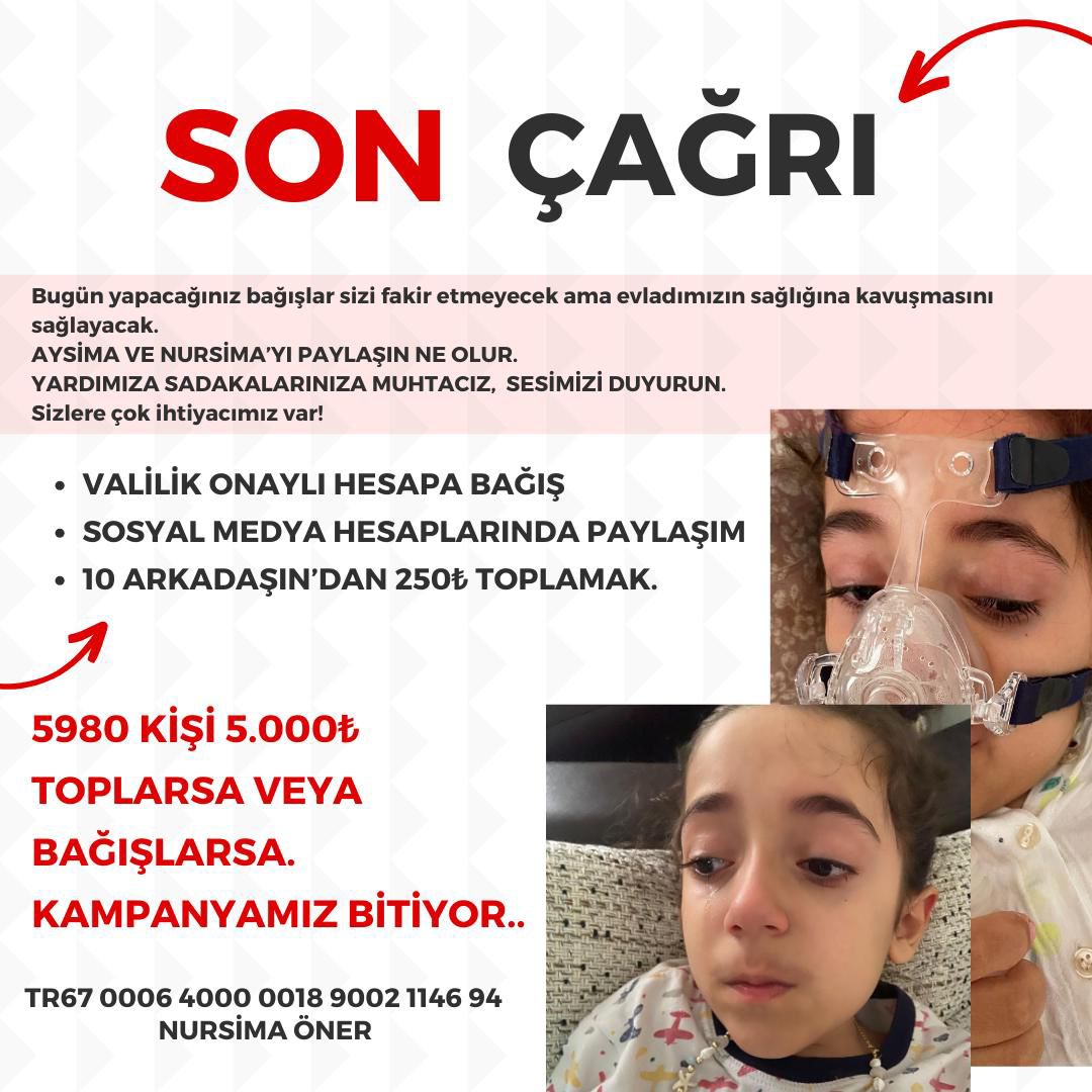 Halis_Bayancuk's tweet photo. Aysima ve Nursima kardeşler Allah’ın (cc) aynı hastalık ile imtihan ettiği SMA hastası iki yavrumuz. İkizlerin tedavi olabilmesi için yüzde %46’lık dilimleri kaldı. Bir insanlık vazifesi olarak elimizden geldiğince yavrularımıza yardımcı olmaya çalışalım. https://t.co/dNkZuxyPGg