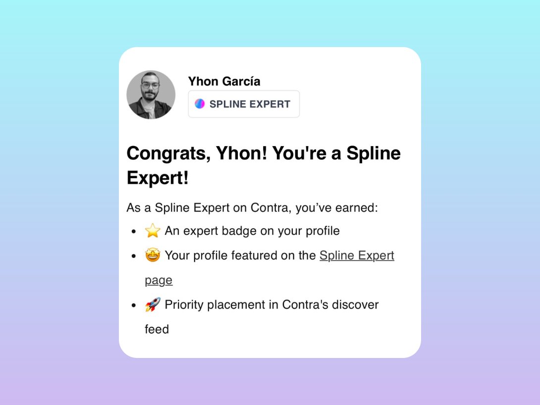 iogarciah's tweet photo. I am officially a Spline expert to offer my 3D services in
@contra  🔥✨ https://t.co/HpEiLpDot2