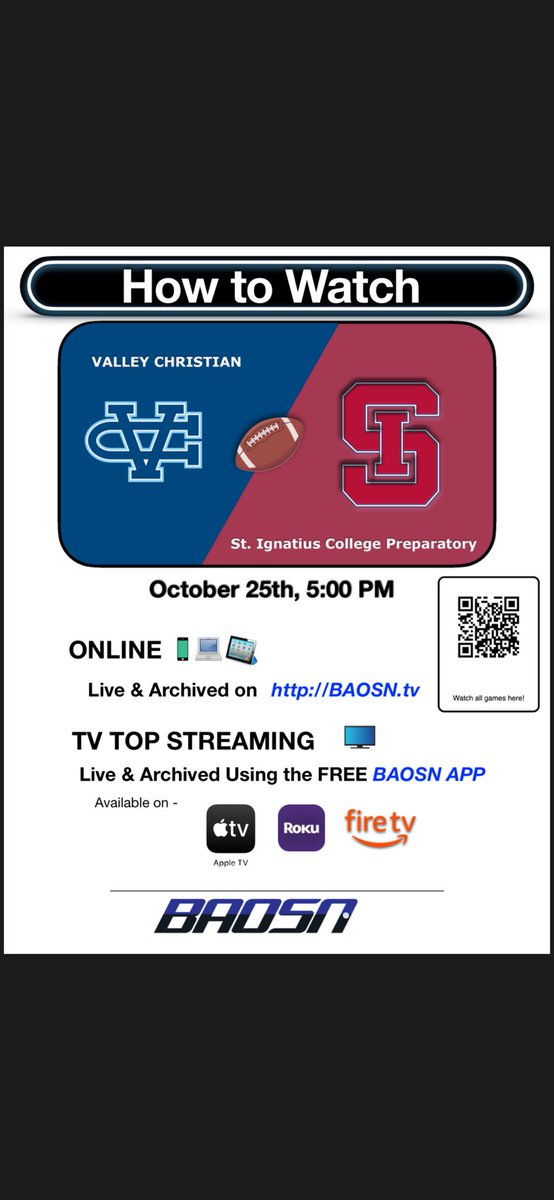 Varsity football tonight from St. Ignatius. Kick off at 5pm.