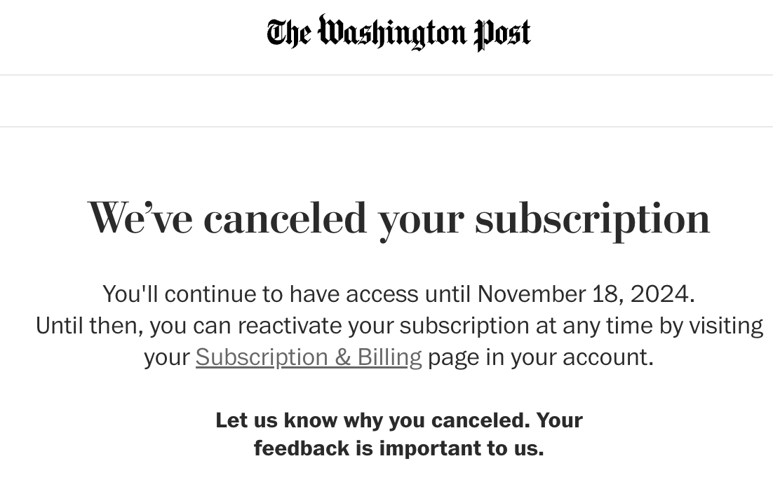 MichLKosinski's tweet photo. Subscription #canceled.  Cowards. https://t.co/OxGBfOqjlQ