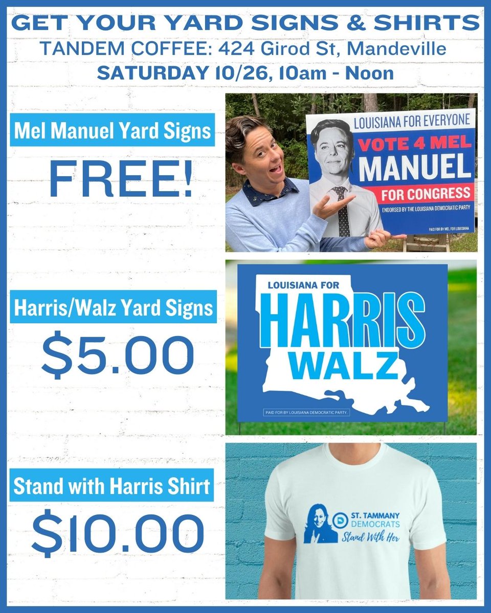 StTammanyDems's tweet photo. 🌟 St. Tammany - We Need Your Support! 🌟

We need these yard signs out in the community ASAP! 💪🌈

📍 West Side: Pick up at Tandem Coffee, Mandeville, 10am-Noon (424 Girod St)

📍 East Side: Get yours at DPEC Office, Slidell, 10am-2pm (1501 Gause Blvd #3) https://t.co/xVUdZ3vrDJ